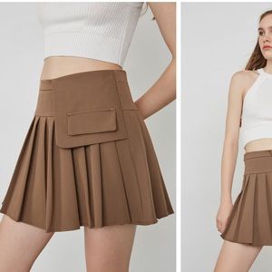 COPY - Tan Assymetrical Pleated Skirt